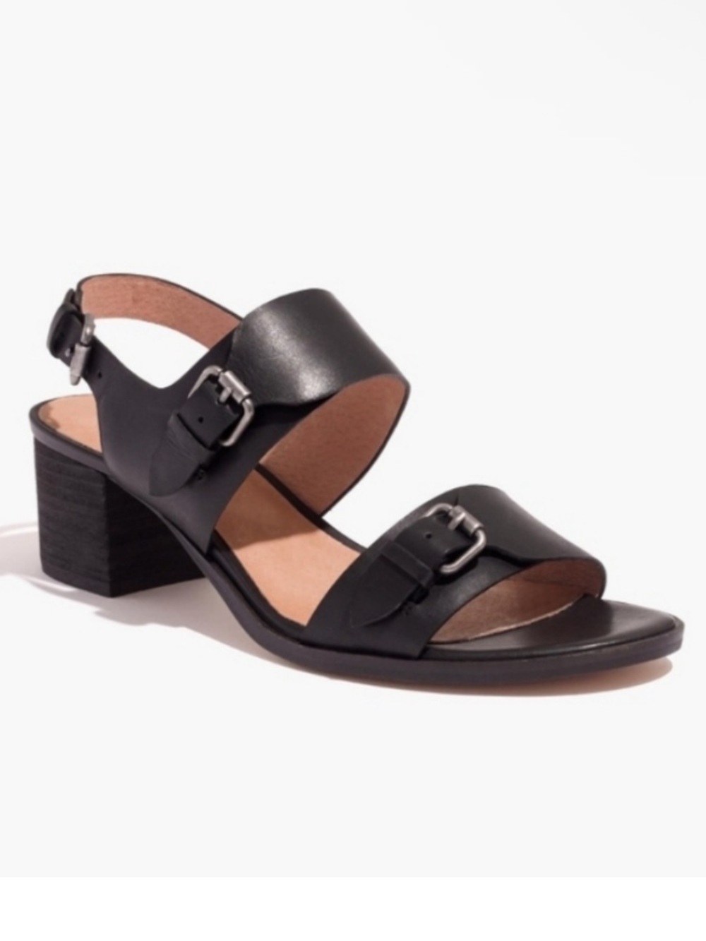 Madewell Mirabel Genuine Black Leather Buckle Block Heel Sandals Size 6.5